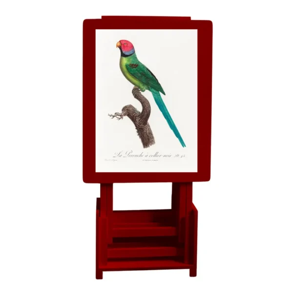 Juego de mesas auxiliares color rojo con ilustraciones de Loros, The Rose-Ringed Parakeet por Francois Levaillant.