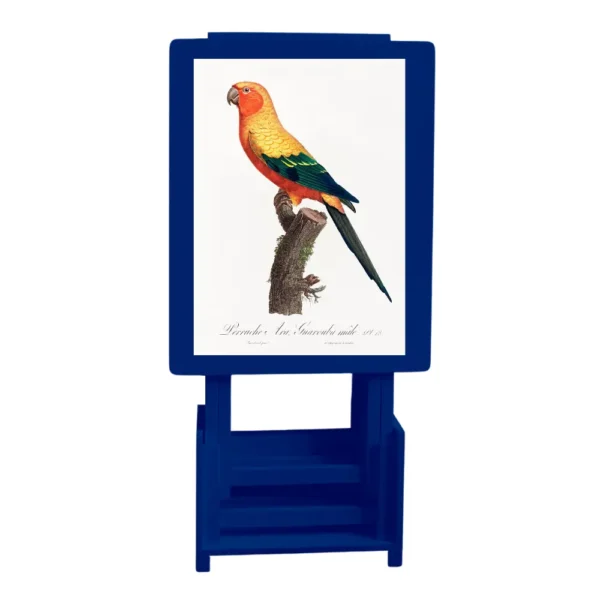 Juego de mesas auxiliares color azul con ilustraciones de Loros, The Sun Parakeet por Francois Levaillant.